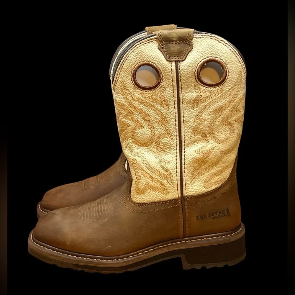 Size 8 - EUROSTAR OLIVIA LEATHER BOOTS - BROWN /WHITE WOMENS‎